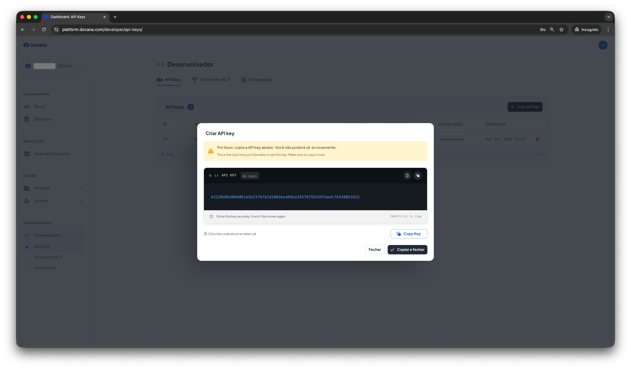 Copy your API key