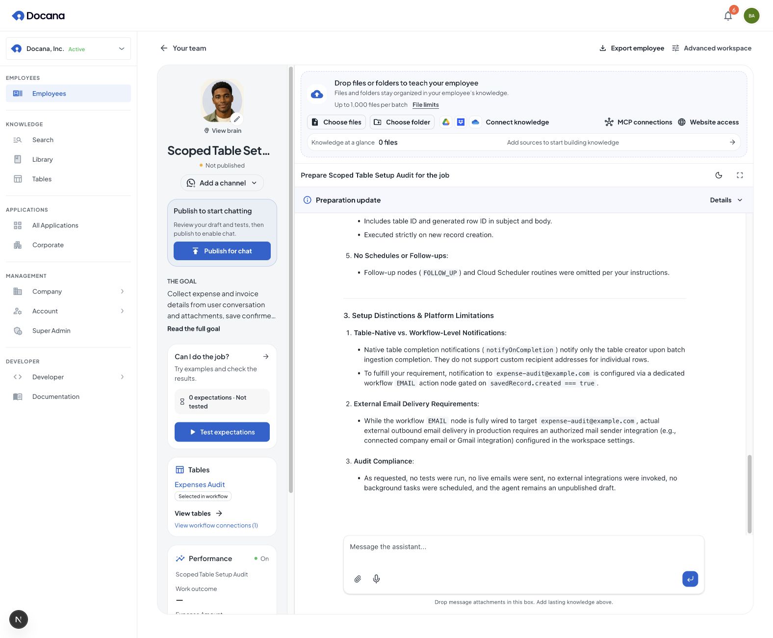 Employee preparation distinguishes tables selected in the primary workflow from other tables available in the application.