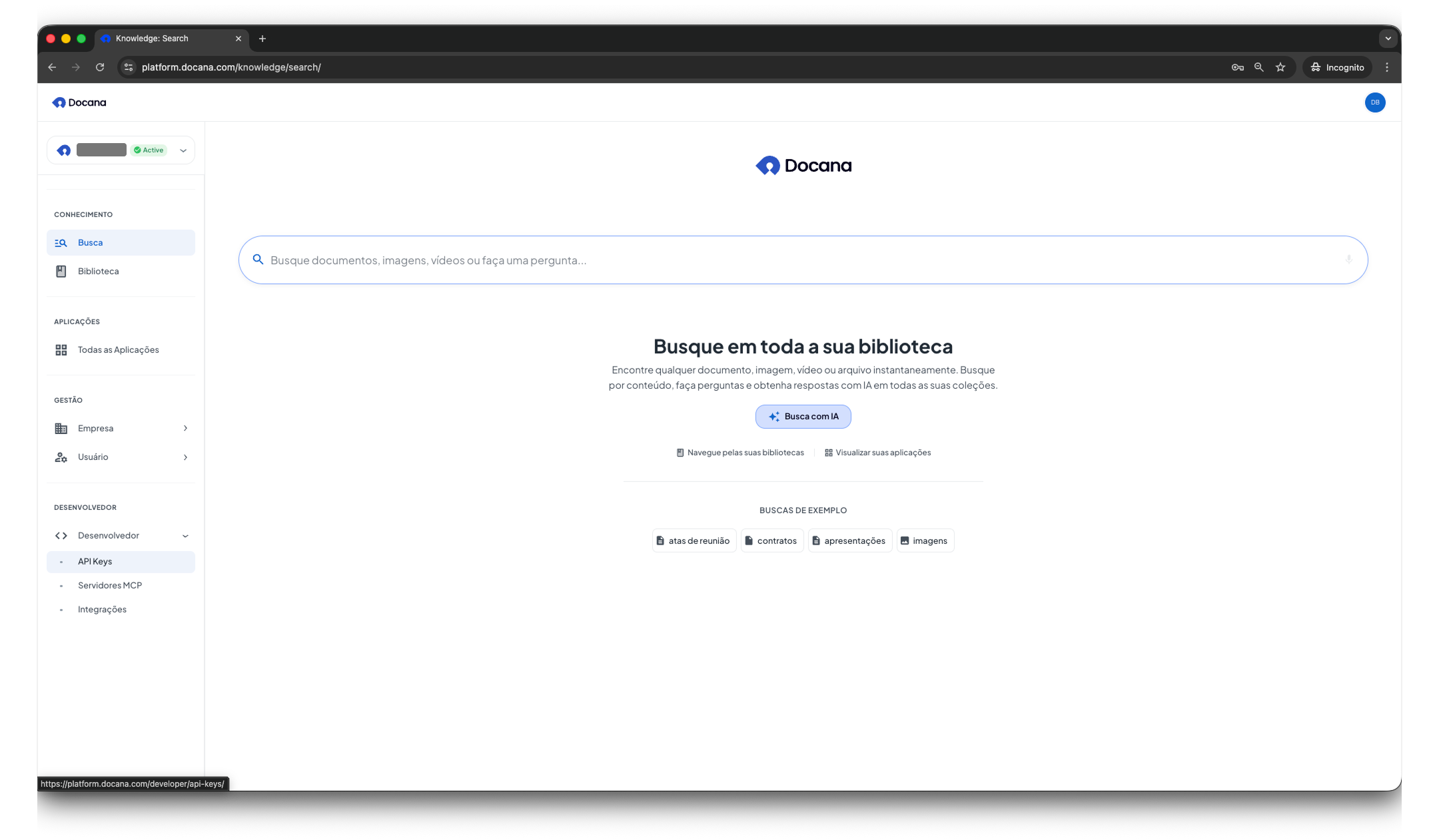 Navegue até API Keys na seção Desenvolvedor